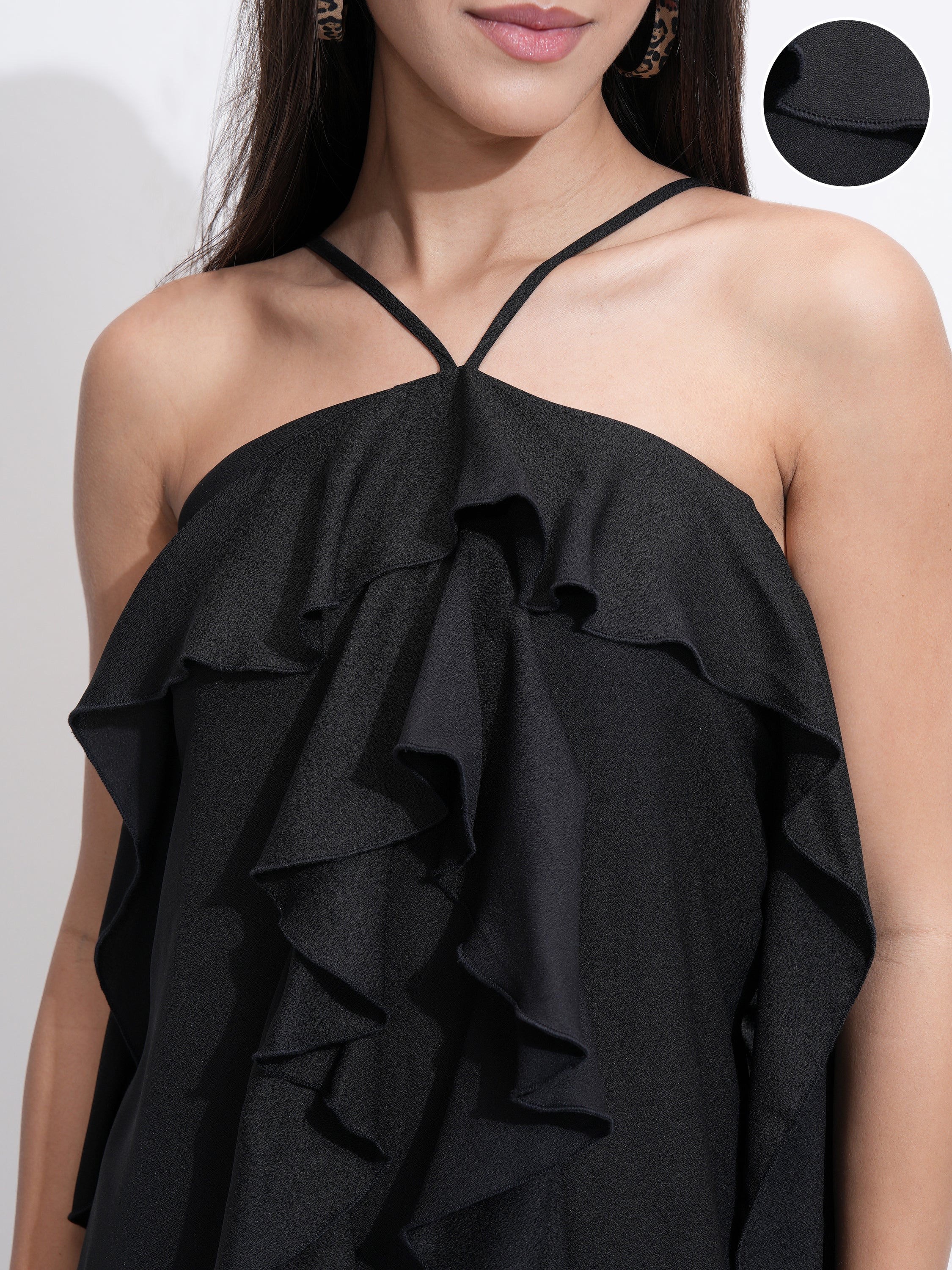 Tokyo Talkies Women Black Solid A-Line Dress - Black - Image 5
