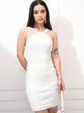 Tokyo Talkies Women Off White Self Design Bodycon Dress - Off White - Image 1