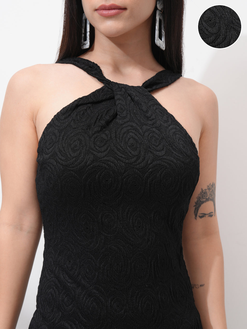Tokyo Talkies Women Black Self Design Bodycon Dress - Black - Image 5