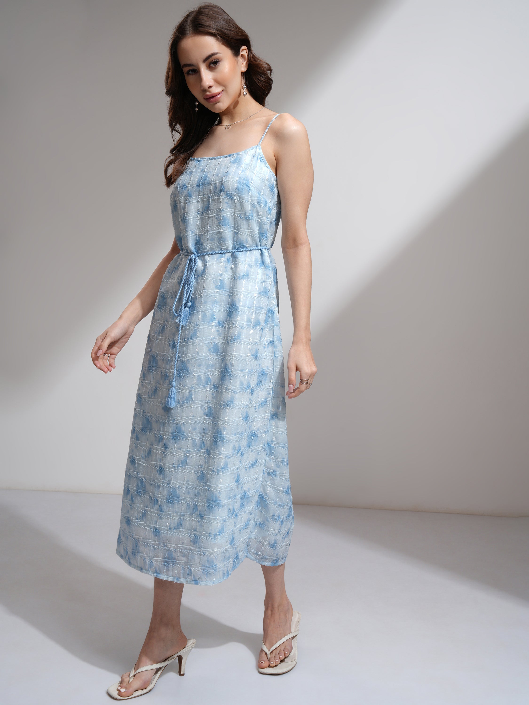 Tokyo Talkies Women Blue Printed A-Line Dress - Blue - Image 2