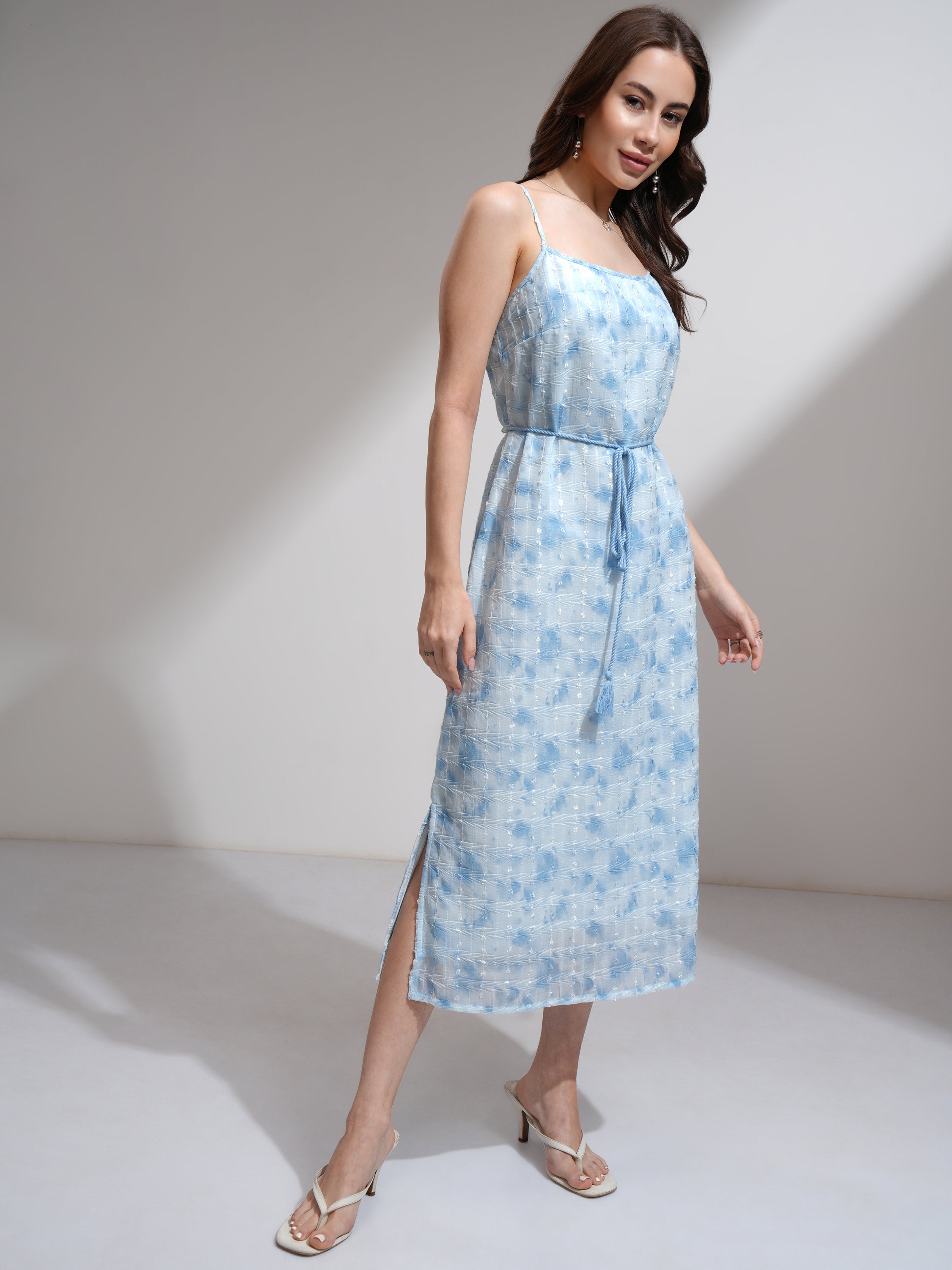 Tokyo Talkies Women Blue Printed A-Line Dress - Blue - Image 4