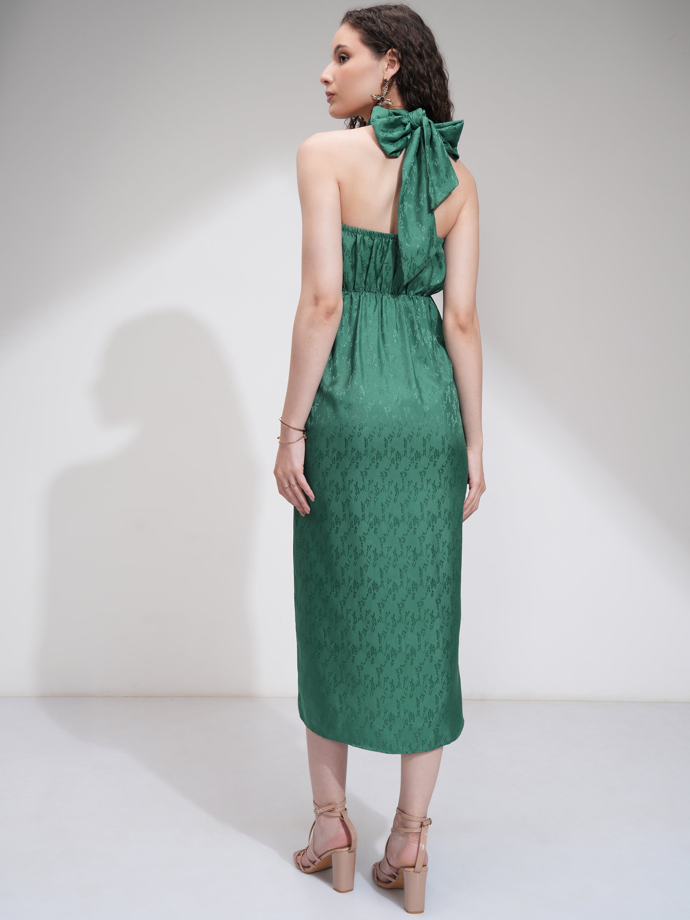 Tokyo Talkies Women Green Self Design Wrap Dress - Green - Image 3