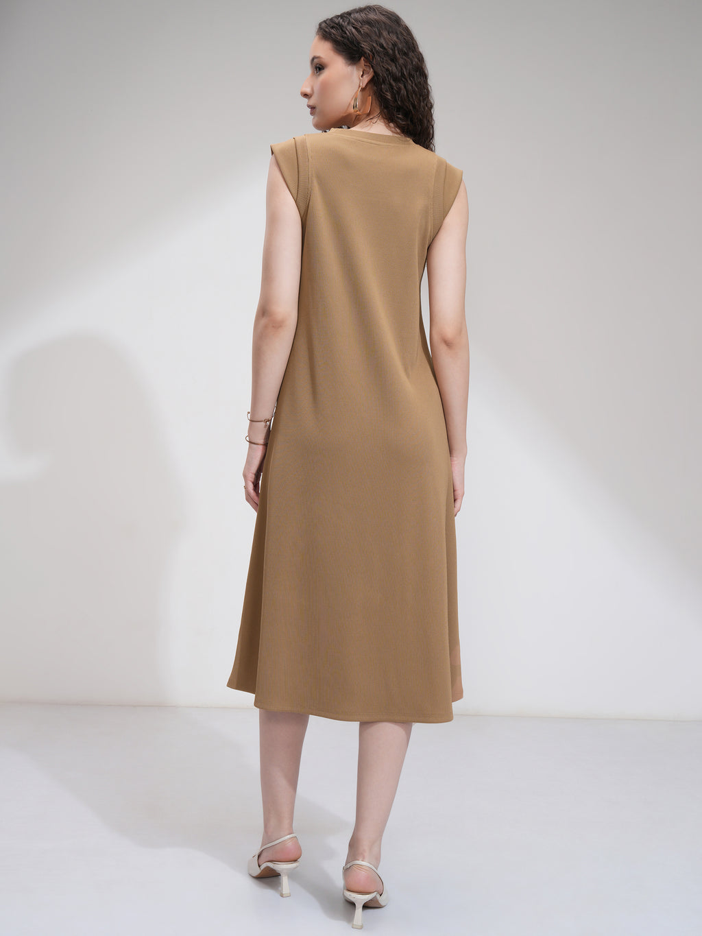 Tokyo Talkies Women Beige Solid Fit And Flare Dress - Beige - Image 3