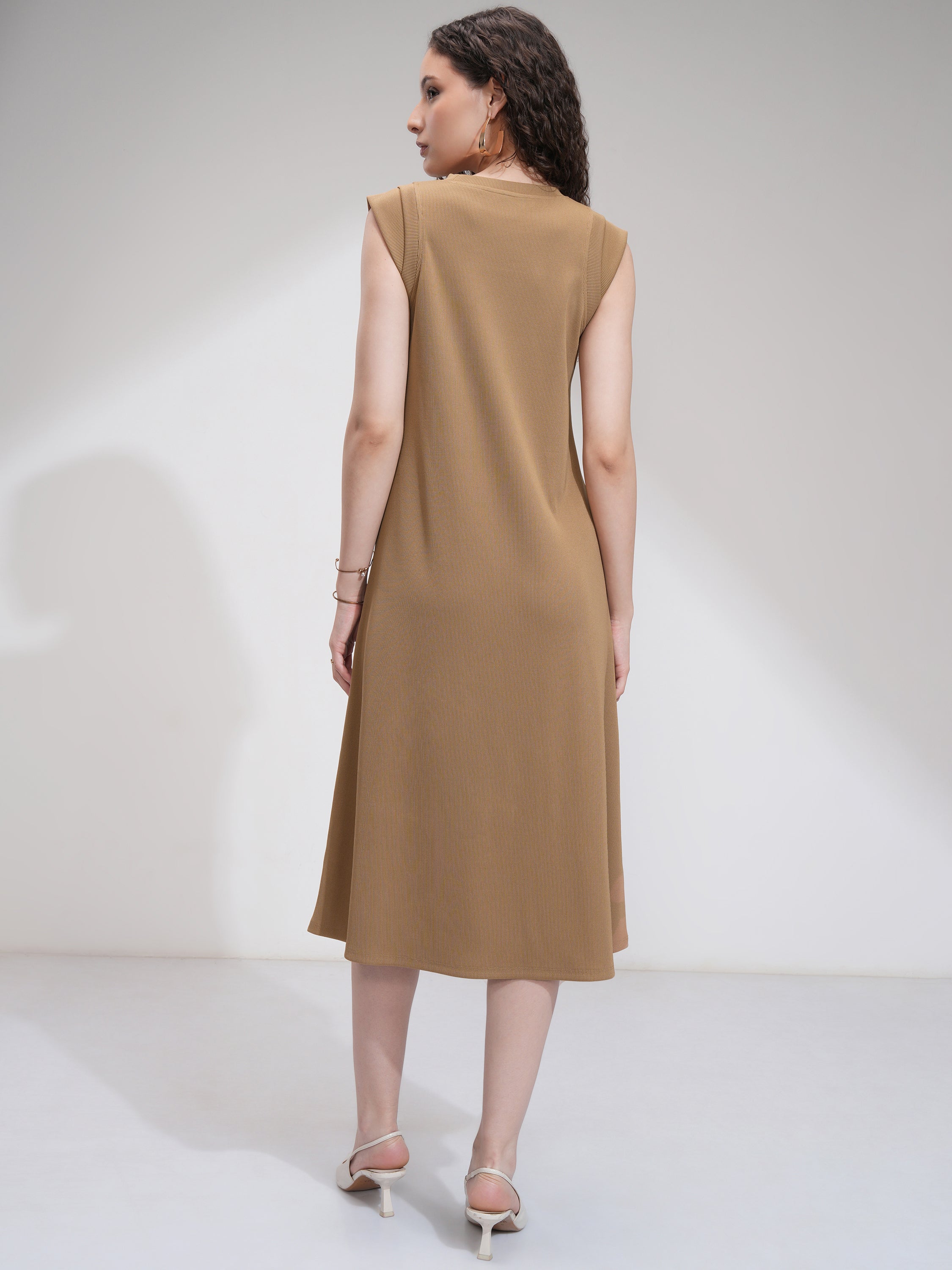 Tokyo Talkies Women Beige Solid Fit And Flare Dress - Beige - Image 3
