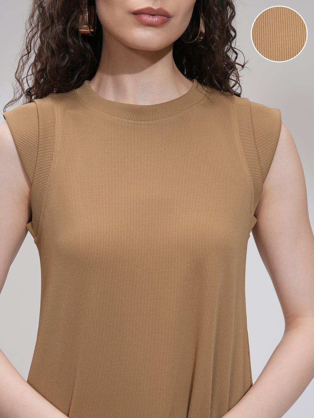 Tokyo Talkies Women Beige Solid Fit And Flare Dress - Beige - Image 5