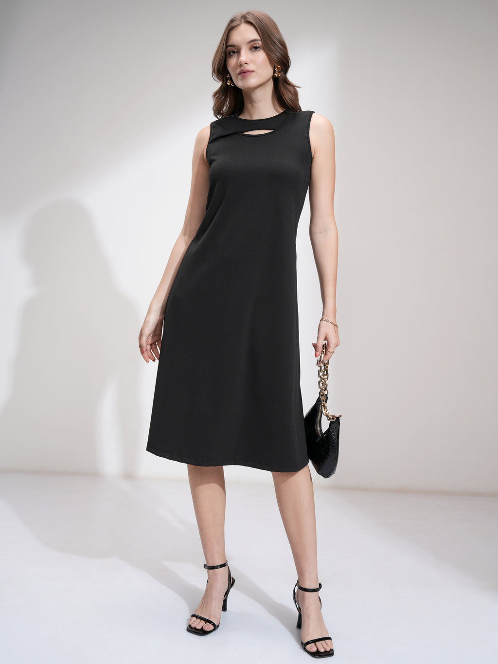 Tokyo Talkies Women Black Solid Fit And Flare Dress - Black - Image 1
