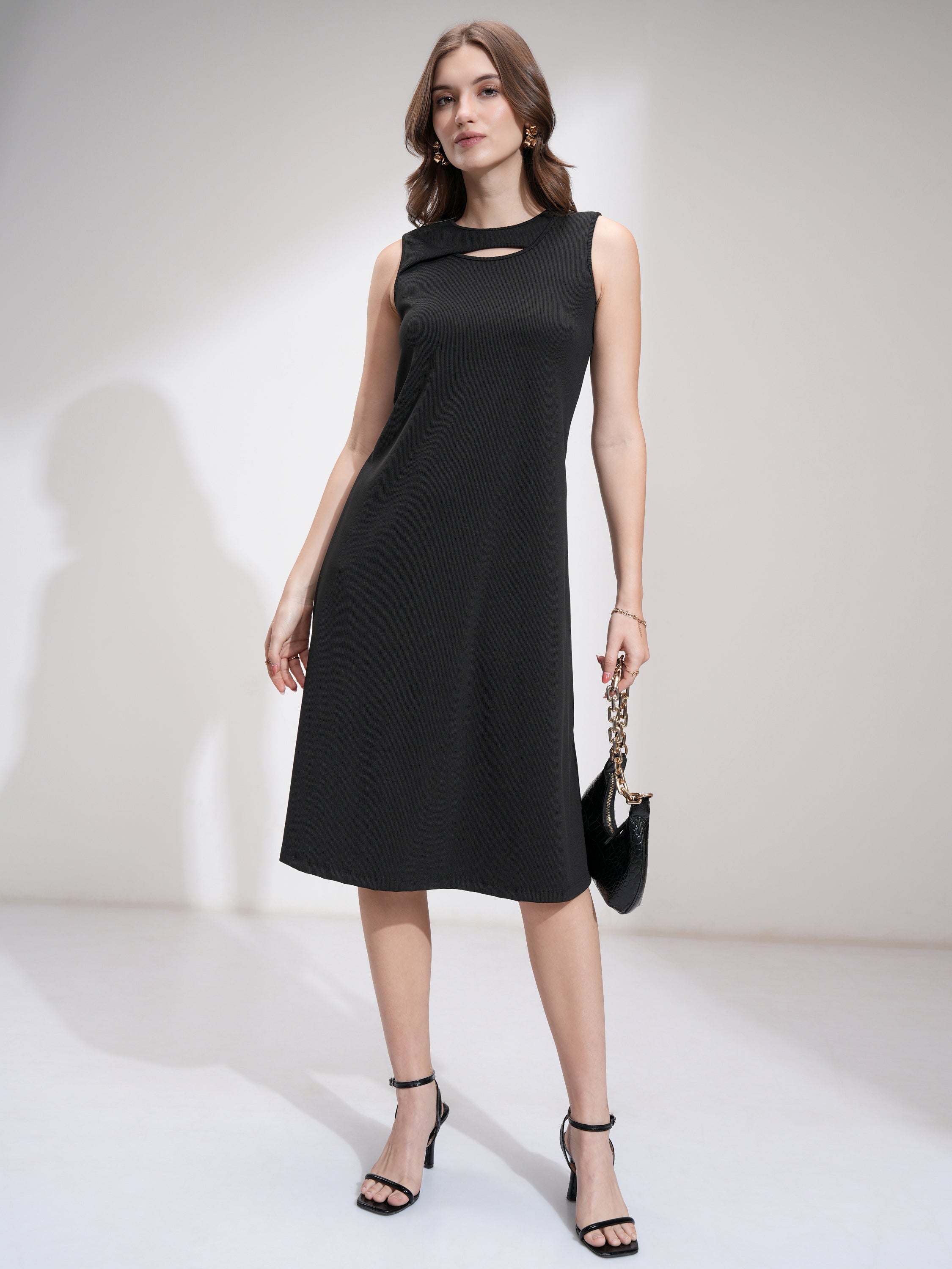 Tokyo Talkies Women Black Solid Fit And Flare Dress - Black - Image 1