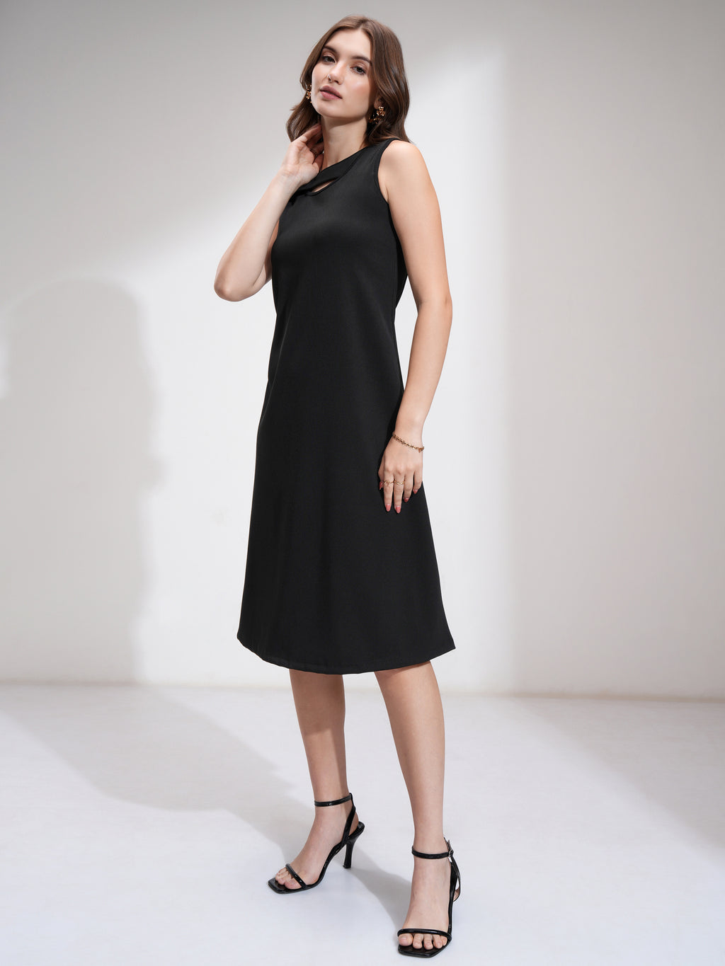 Tokyo Talkies Women Black Solid Fit And Flare Dress - Black - Image 2