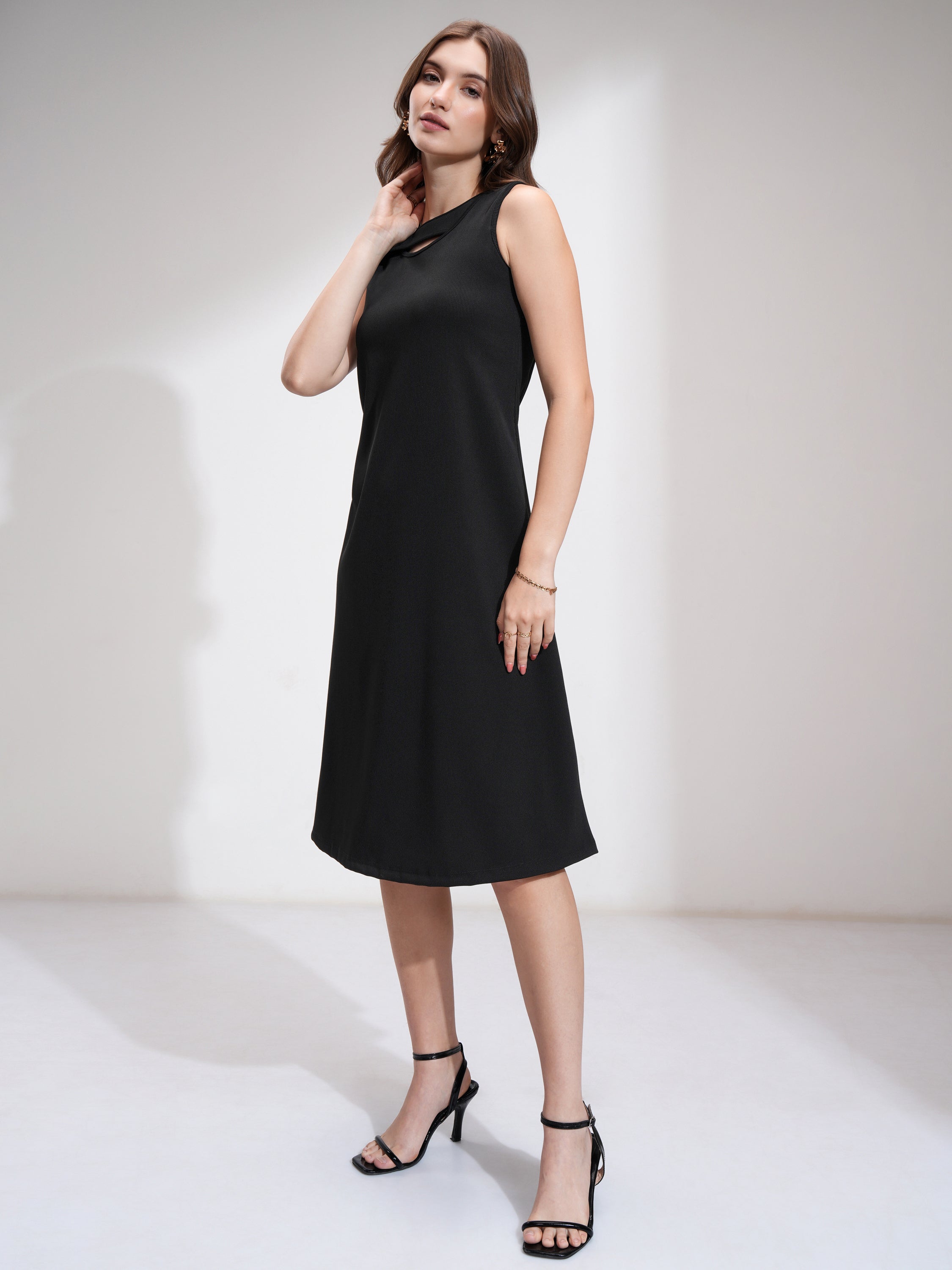 Tokyo Talkies Women Black Solid Fit And Flare Dress - Black - Image 2