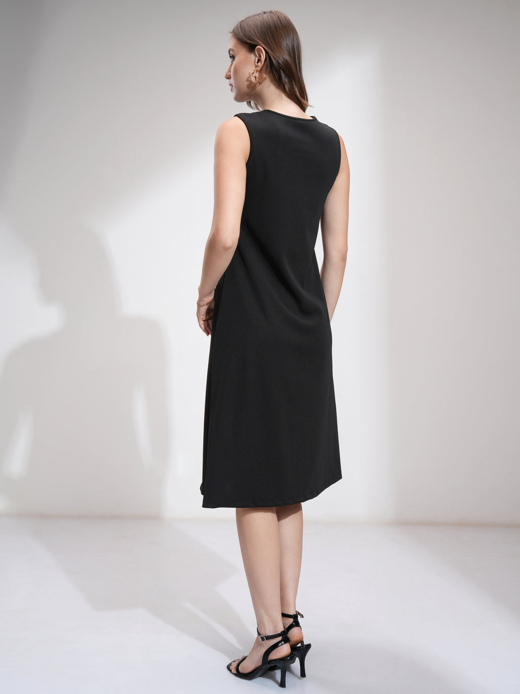Tokyo Talkies Women Black Solid Fit And Flare Dress - Black - Image 3