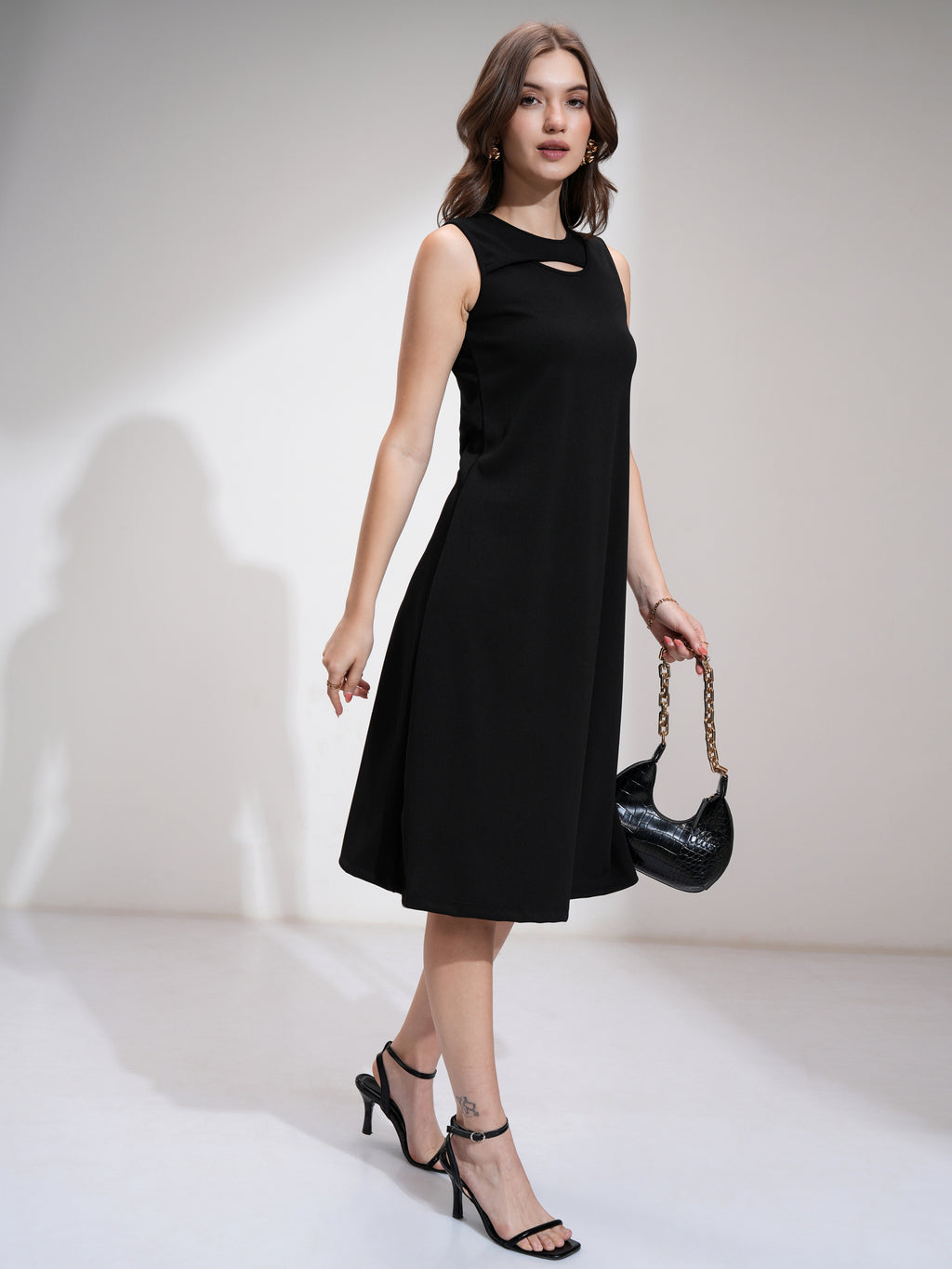 Tokyo Talkies Women Black Solid Fit And Flare Dress - Black - Image 4