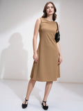 Tokyo Talkies Women Beige Solid Fit And Flare Dress - Beige - Image 1