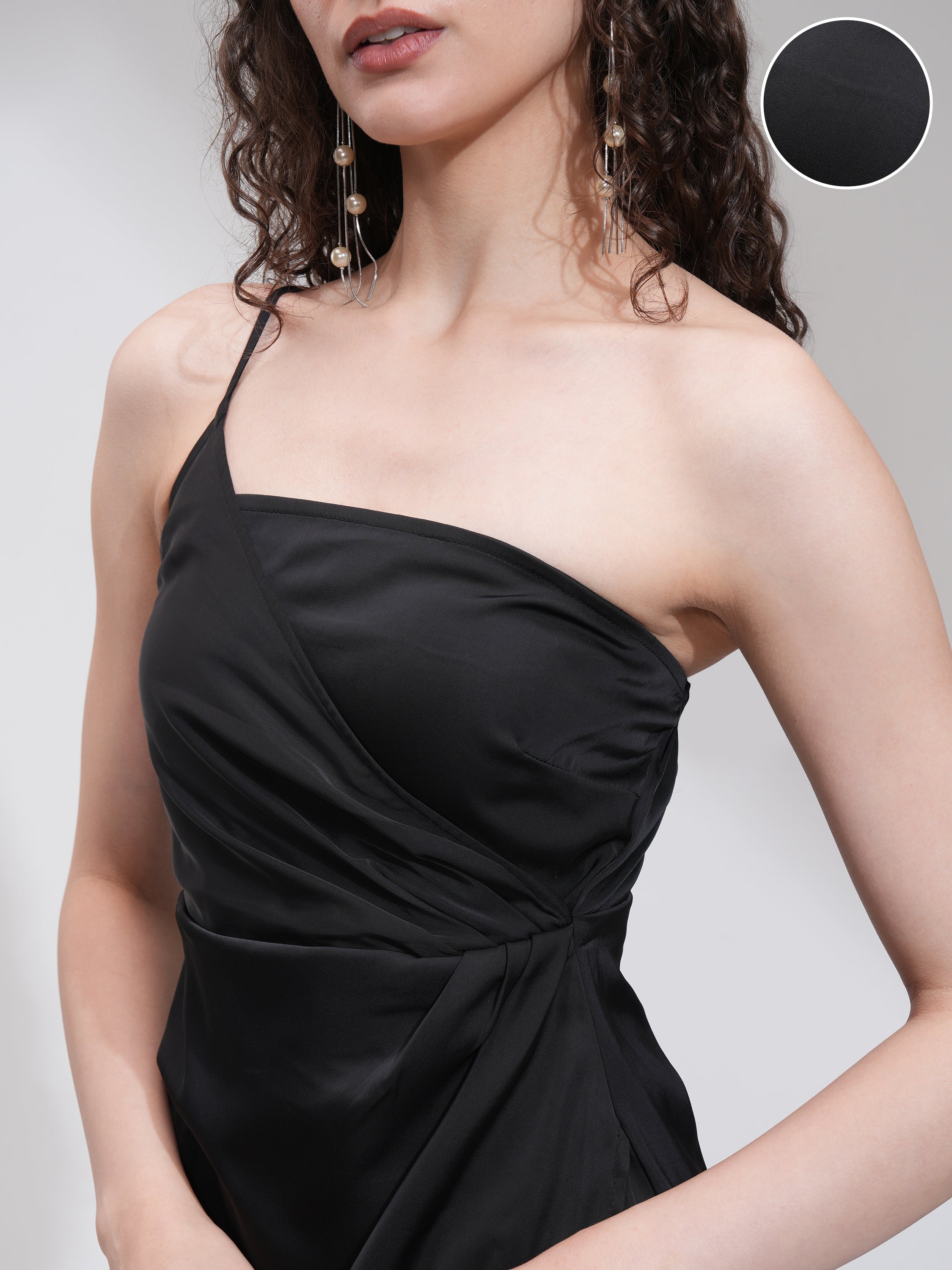 Tokyo Talkies Women Black Solid Fit And Flare Dress - Black - Image 5