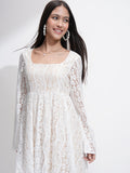 Tokyo Talkies Women White Self Design Fit and Flare Dress - White - Image 1