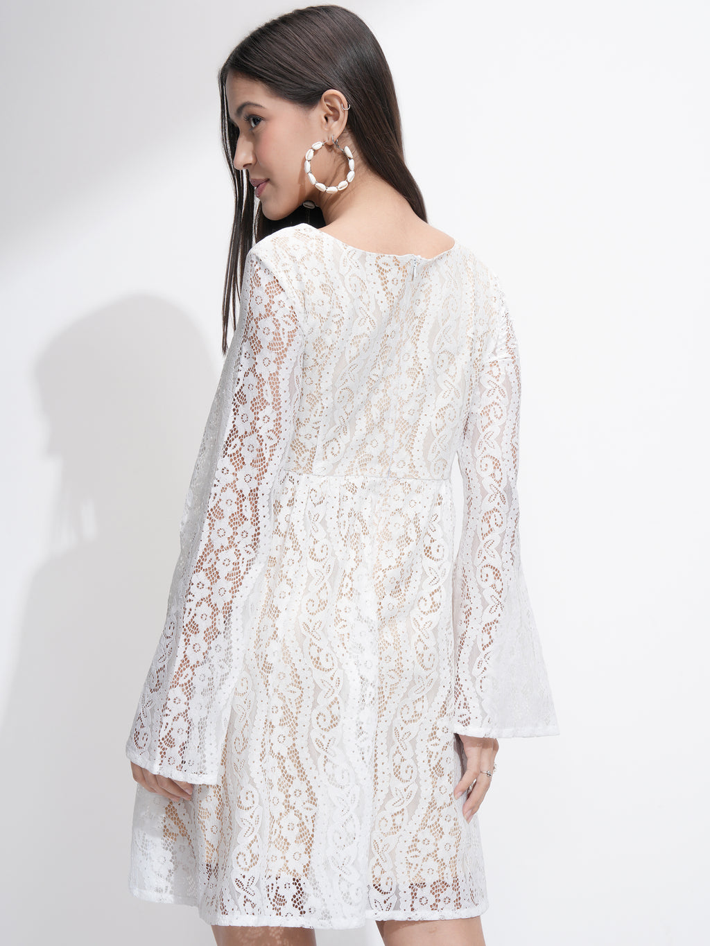 Tokyo Talkies Women White Self Design Fit and Flare Dress - White - Image 3