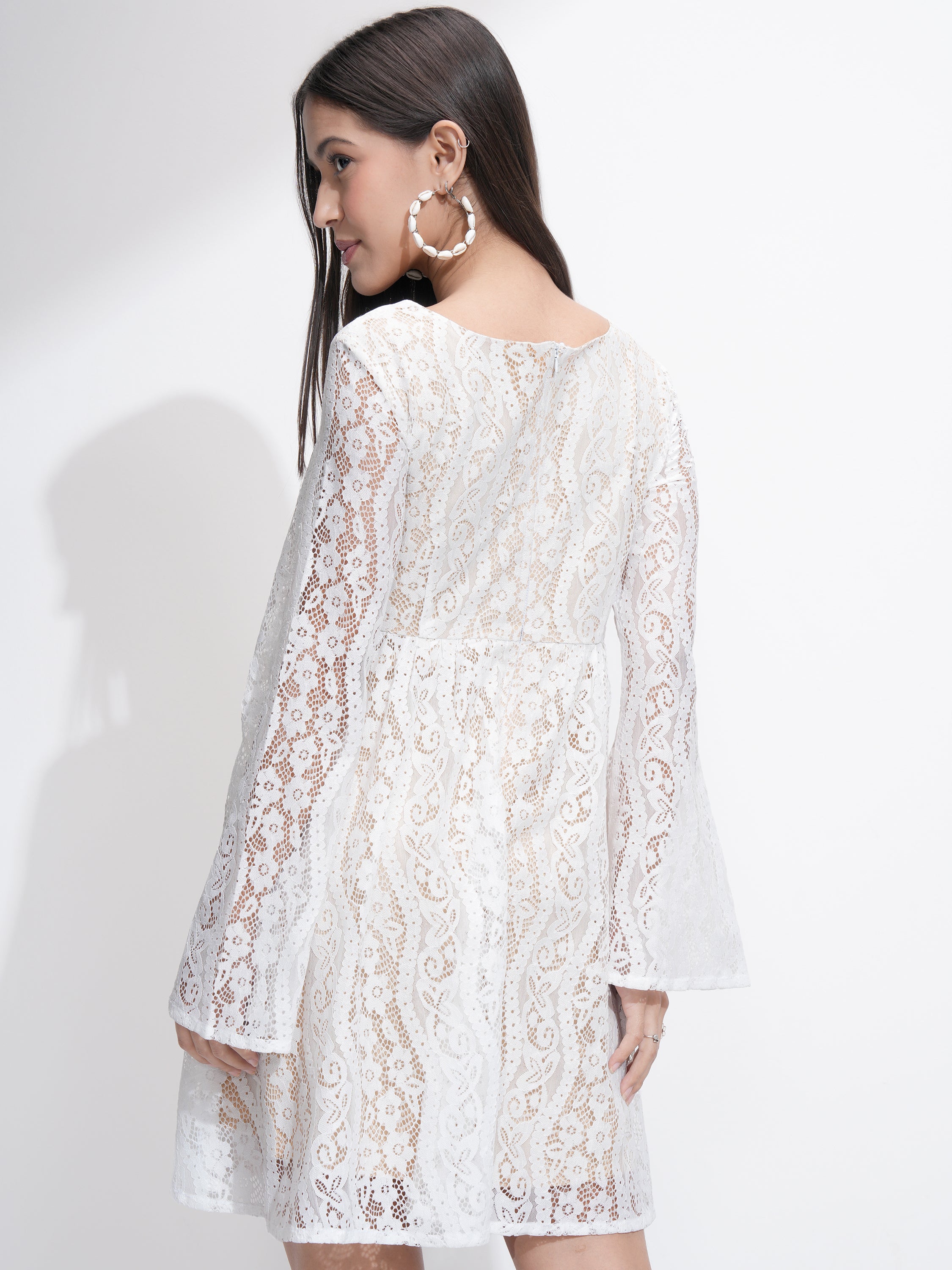 Tokyo Talkies Women White Self Design Fit and Flare Dress - White - Image 3