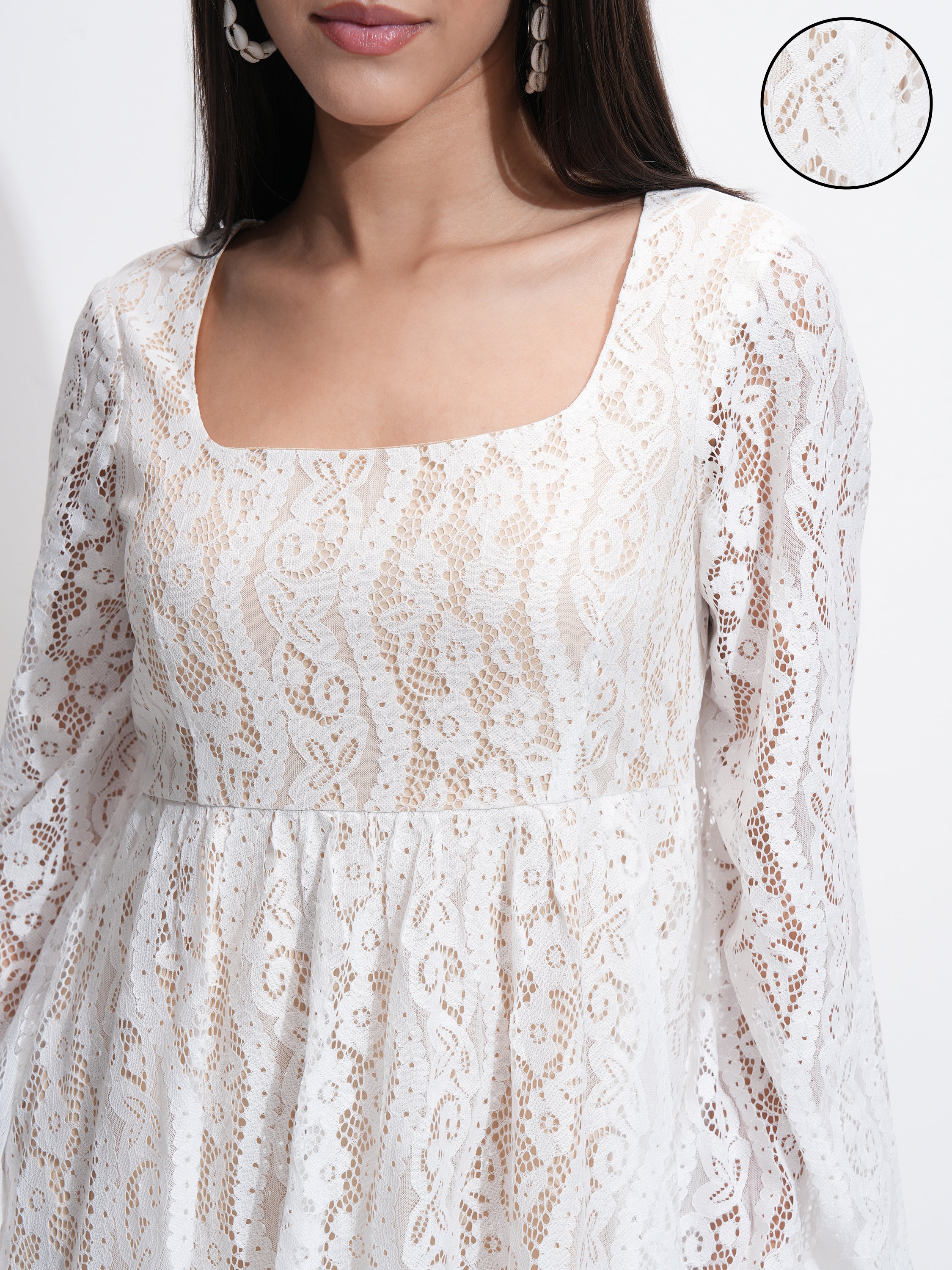 Tokyo Talkies Women White Self Design Fit and Flare Dress - White - Image 5