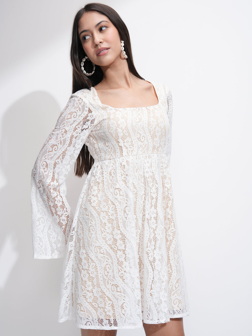 Tokyo Talkies Women White Self Design Fit and Flare Dress - White - Image 6