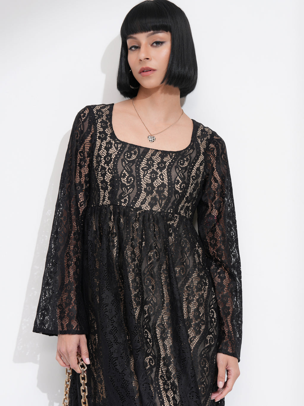 Tokyo Talkies Women Black Self Design Fit And Flare Dress - Black - Image 1