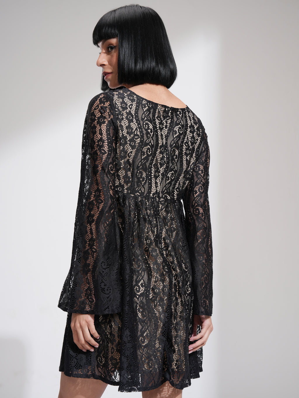 Tokyo Talkies Women Black Self Design Fit And Flare Dress - Black - Image 3