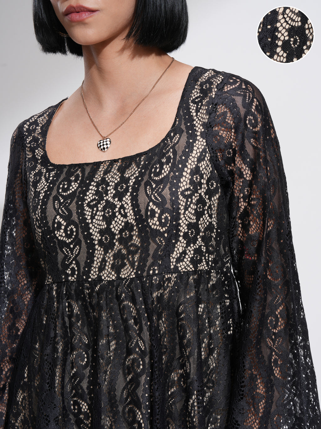Tokyo Talkies Women Black Self Design Fit And Flare Dress - Black - Image 5