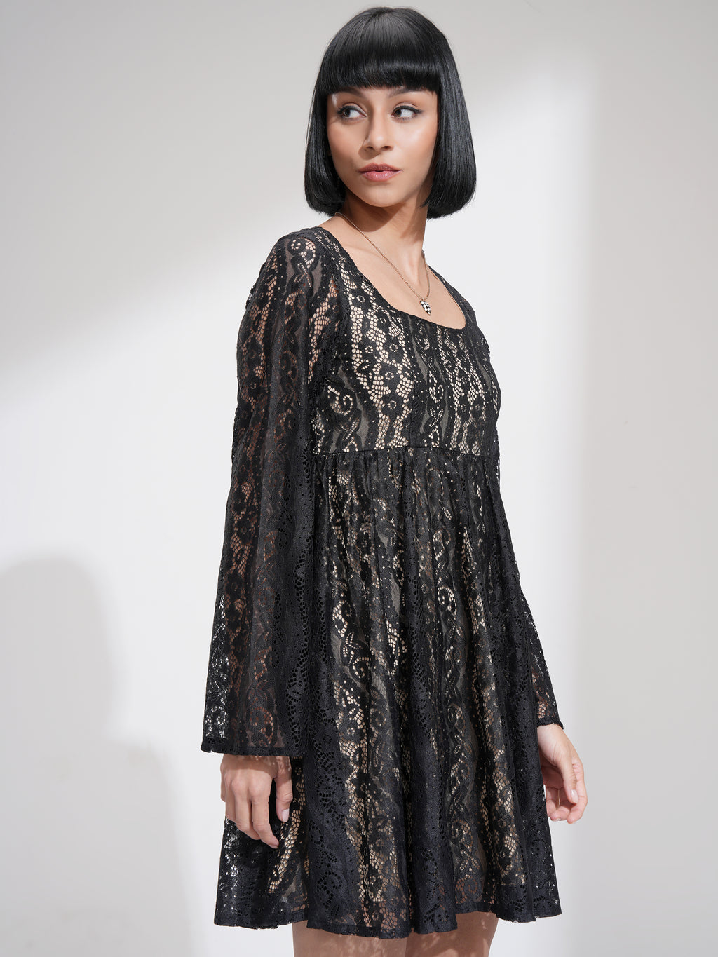 Tokyo Talkies Women Black Self Design Fit And Flare Dress - Black - Image 6