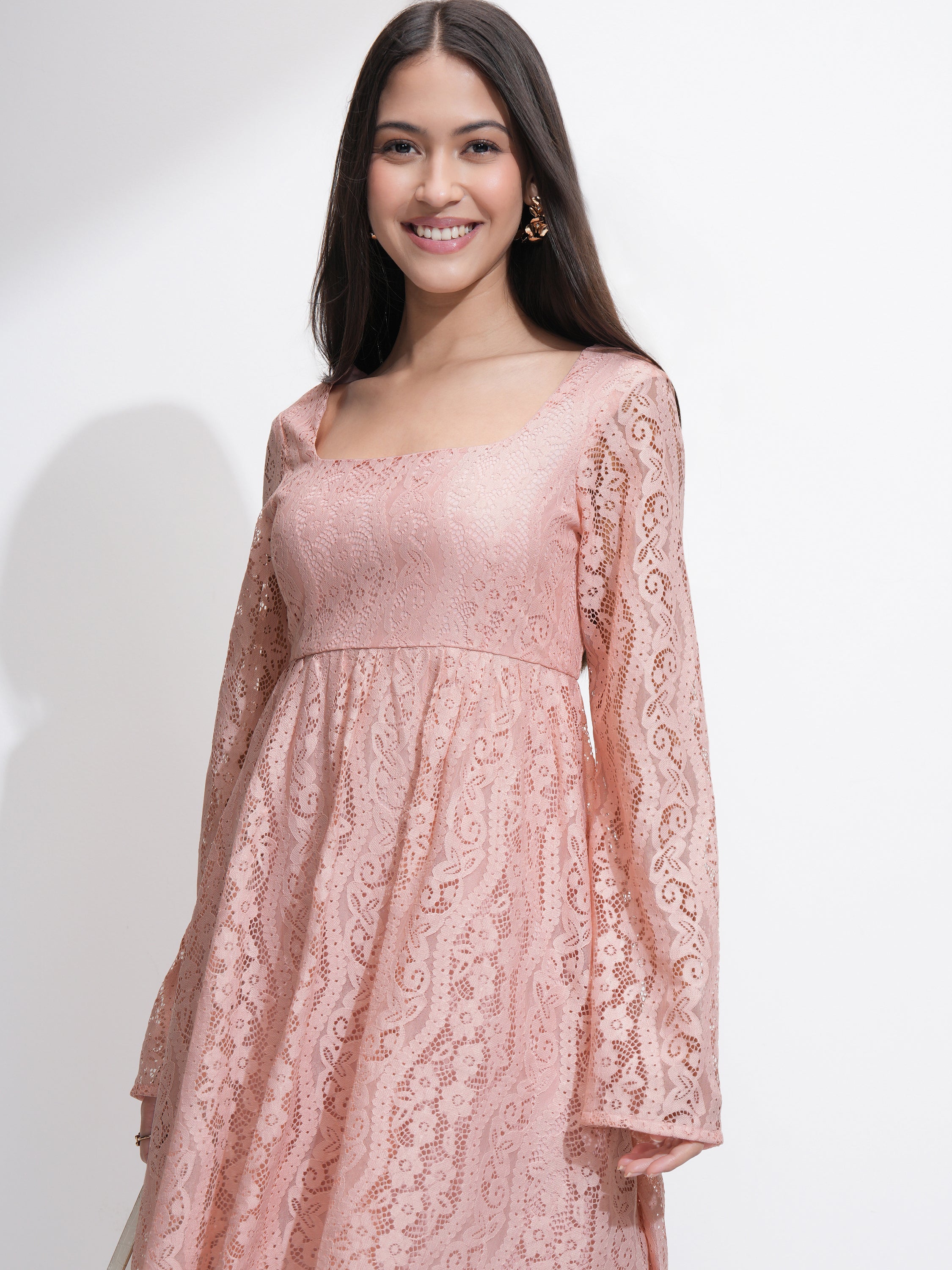 Tokyo Talkies Women Pink Self Design Fit and Flare Dress - Pink - Image 1
