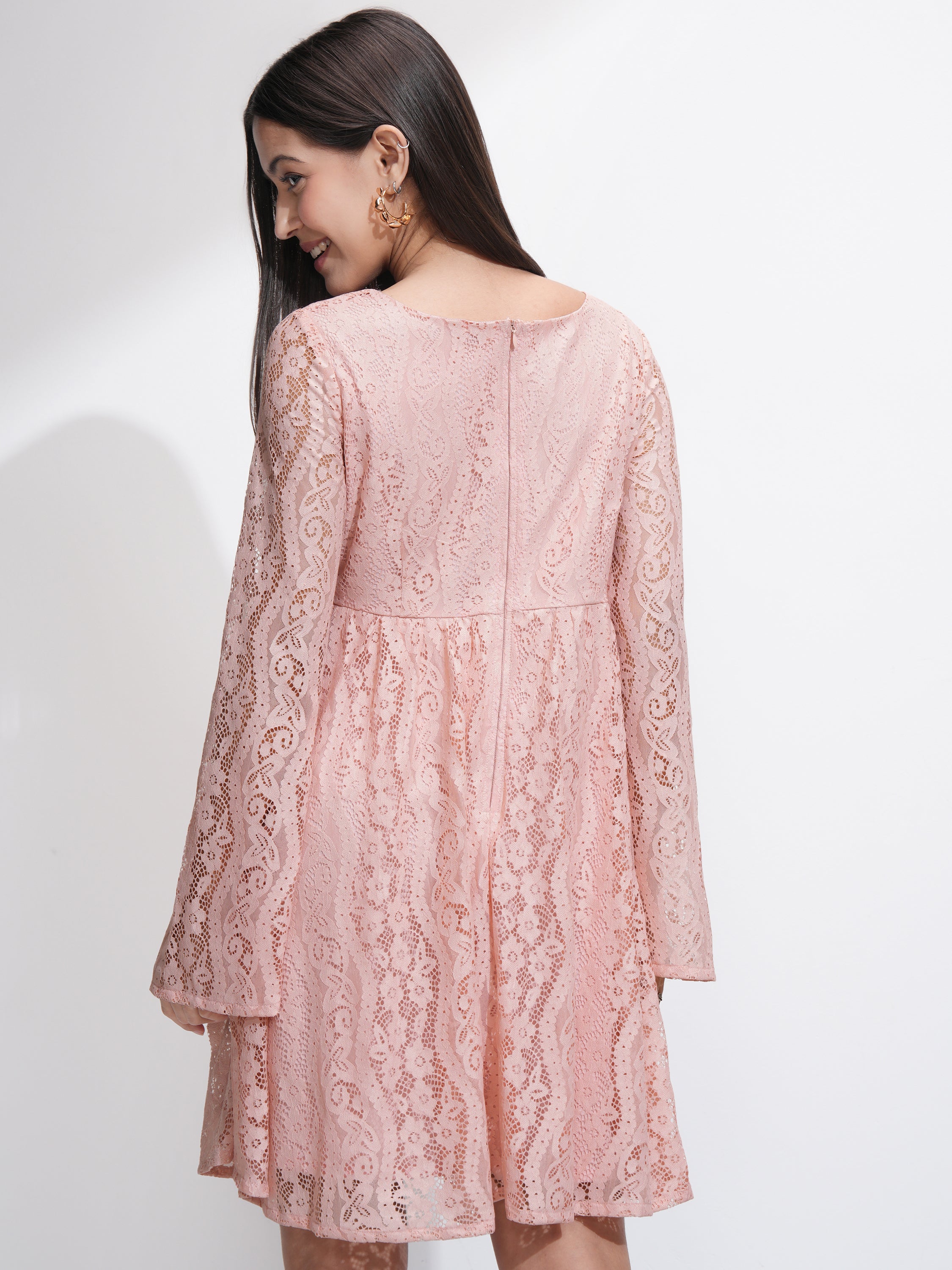 Tokyo Talkies Women Pink Self Design Fit and Flare Dress - Pink - Image 3