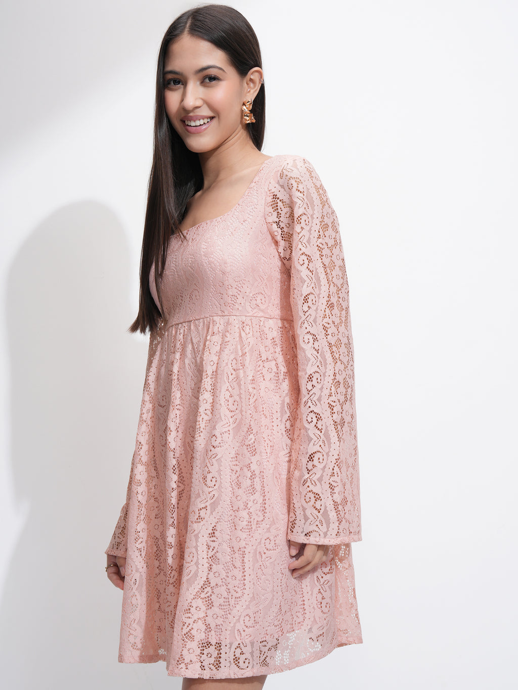 Tokyo Talkies Women Pink Self Design Fit and Flare Dress - Pink - Image 4
