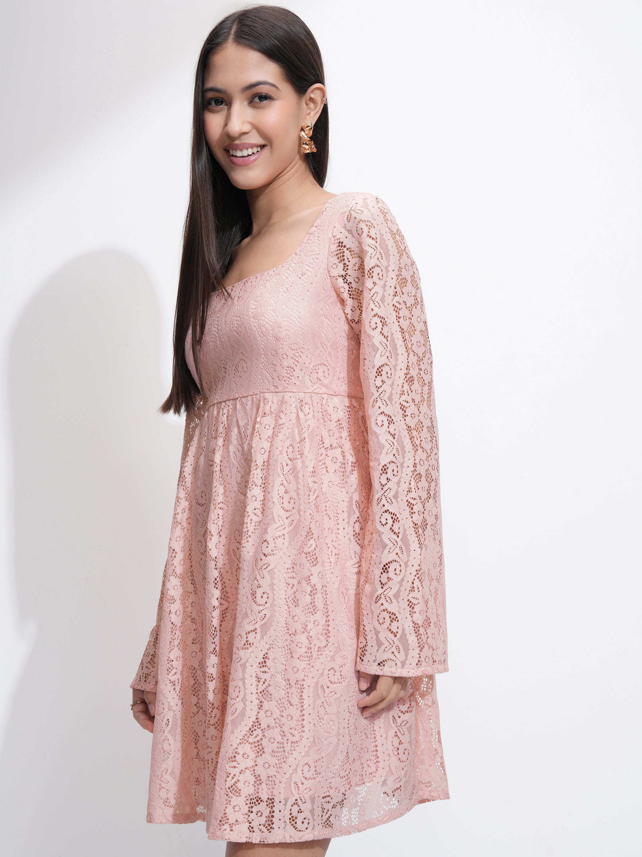 Tokyo Talkies Women Pink Self Design Fit and Flare Dress - Pink - Image 4