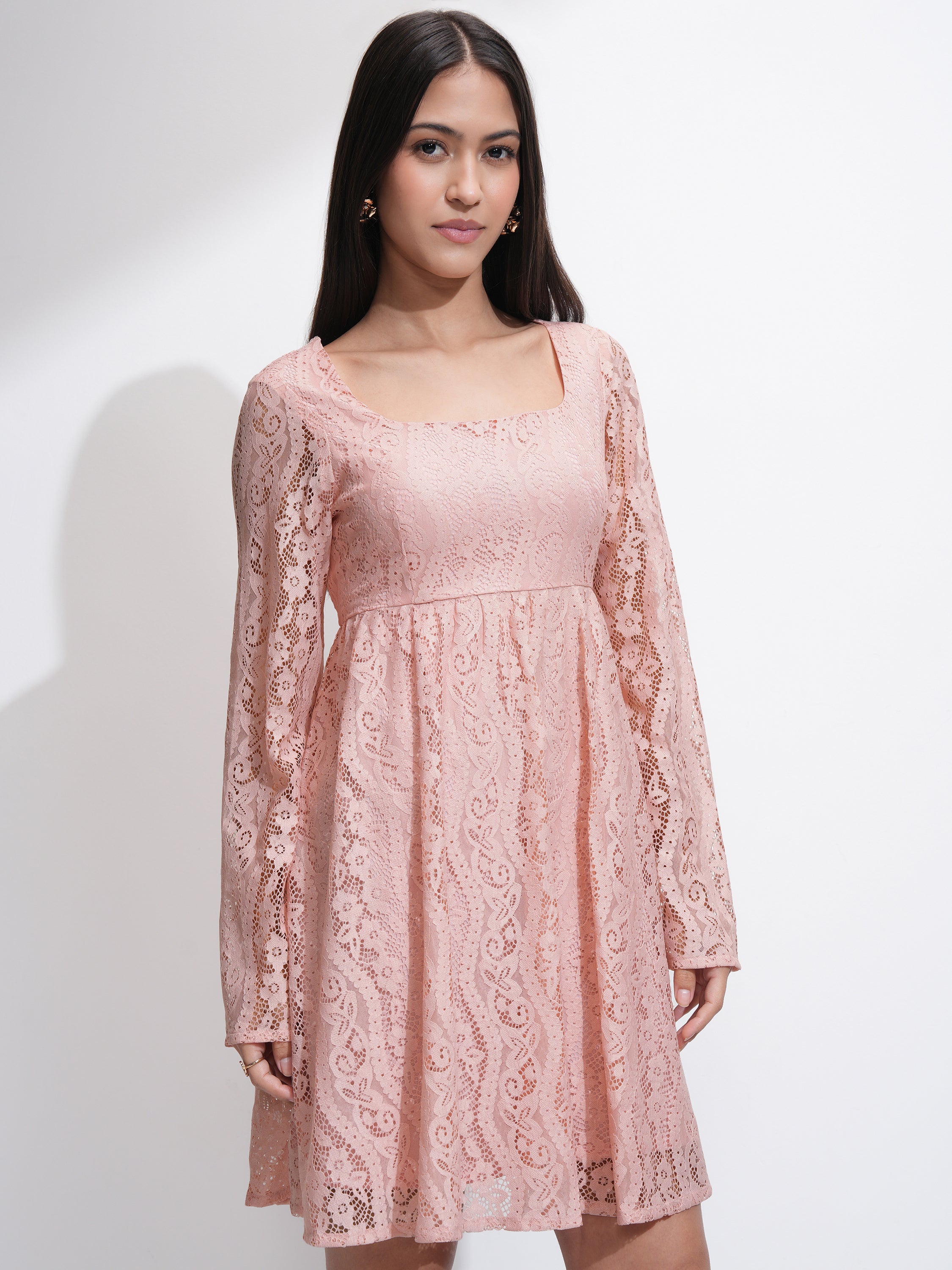 Tokyo Talkies Women Pink Self Design Fit and Flare Dress - Pink - Image 6
