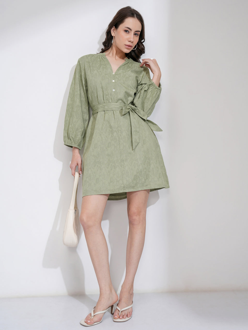 Tokyo Talkies Women Green Solid A-Line Dress - Green - Image 2