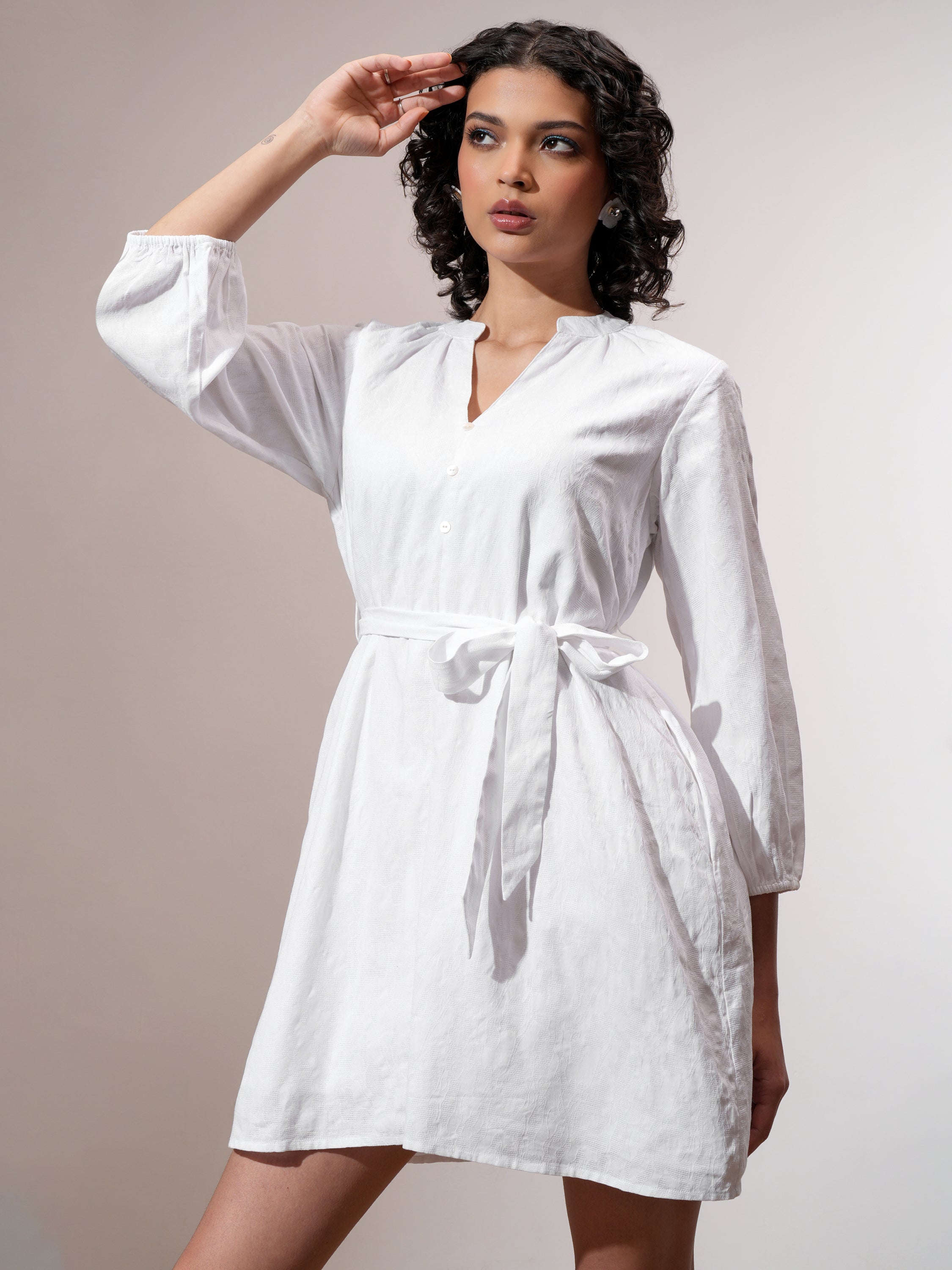 Tokyo Talkies Women White Solid A-Line Dress - White - Image 4