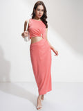 Tokyo Talkies Women Coral Solid Sheath Dress - Coral - Image 1