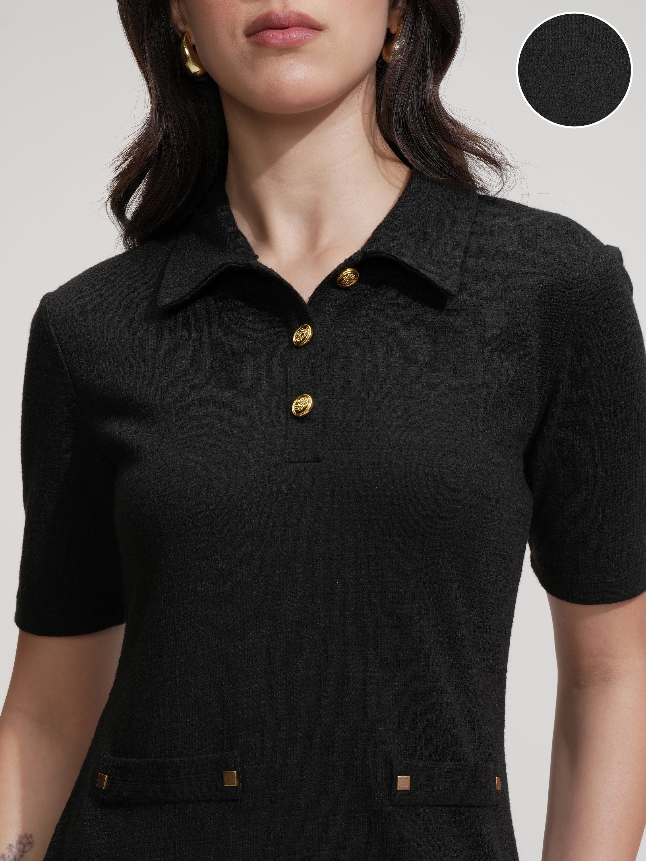 Tokyo Talkies Women Black Solid Sheath Dress - Black - Image 5