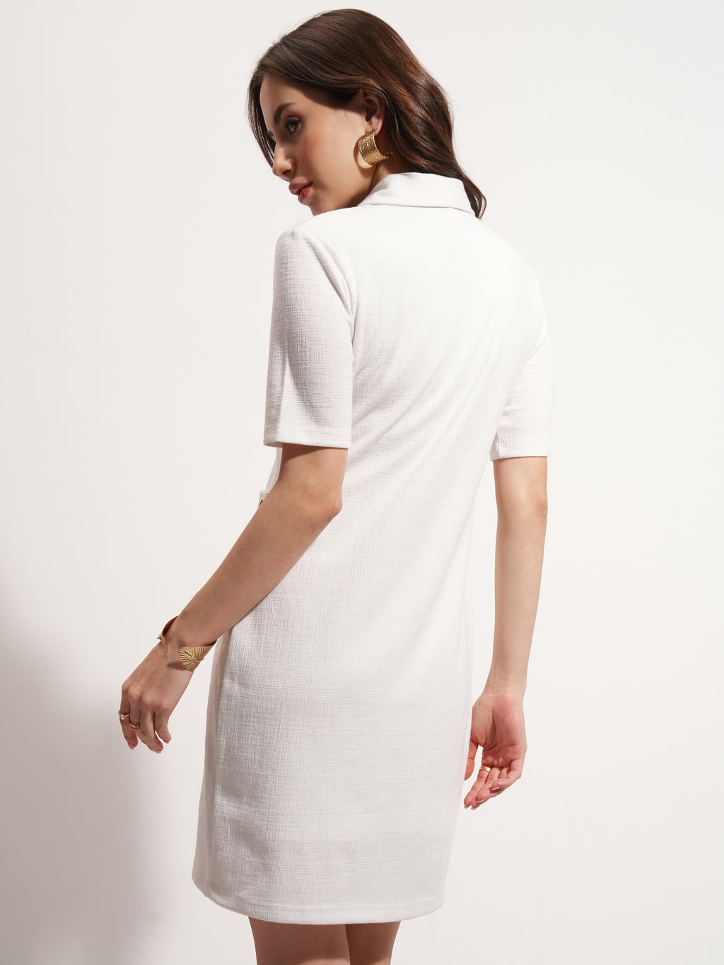 Tokyo Talkies Women White Solid Fit And Flare Dress - White - Image 3