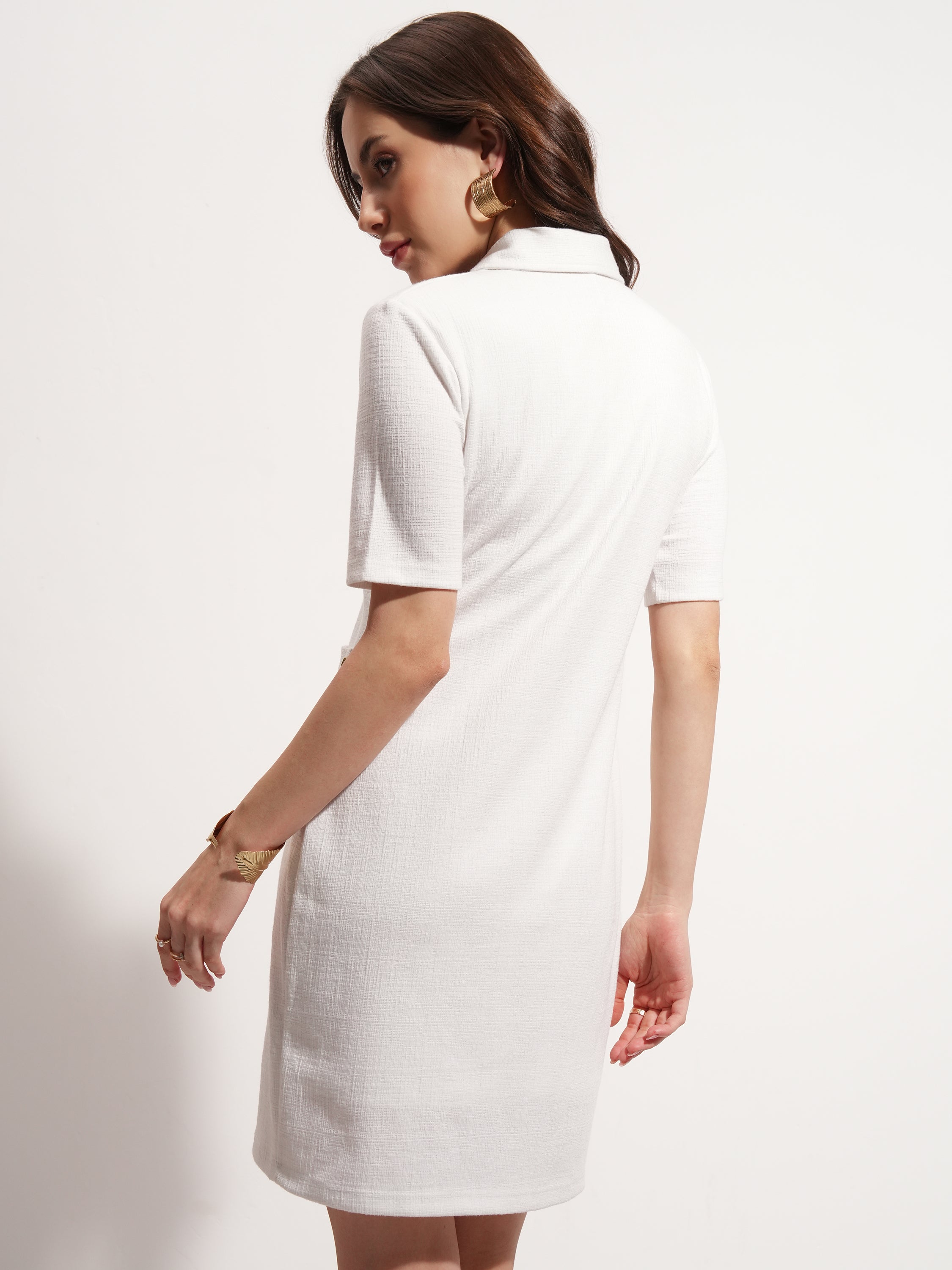 Tokyo Talkies Women White Solid Fit And Flare Dress - White - Image 3