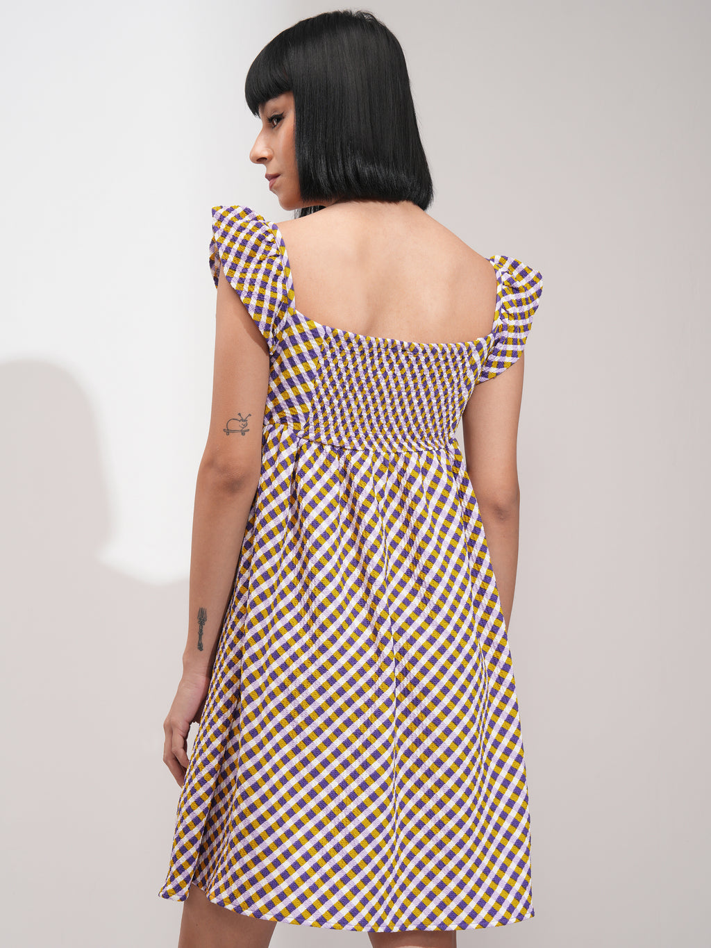 Tokyo Talkies Women Purple Checked Peplum Dress - Purple - Image 3