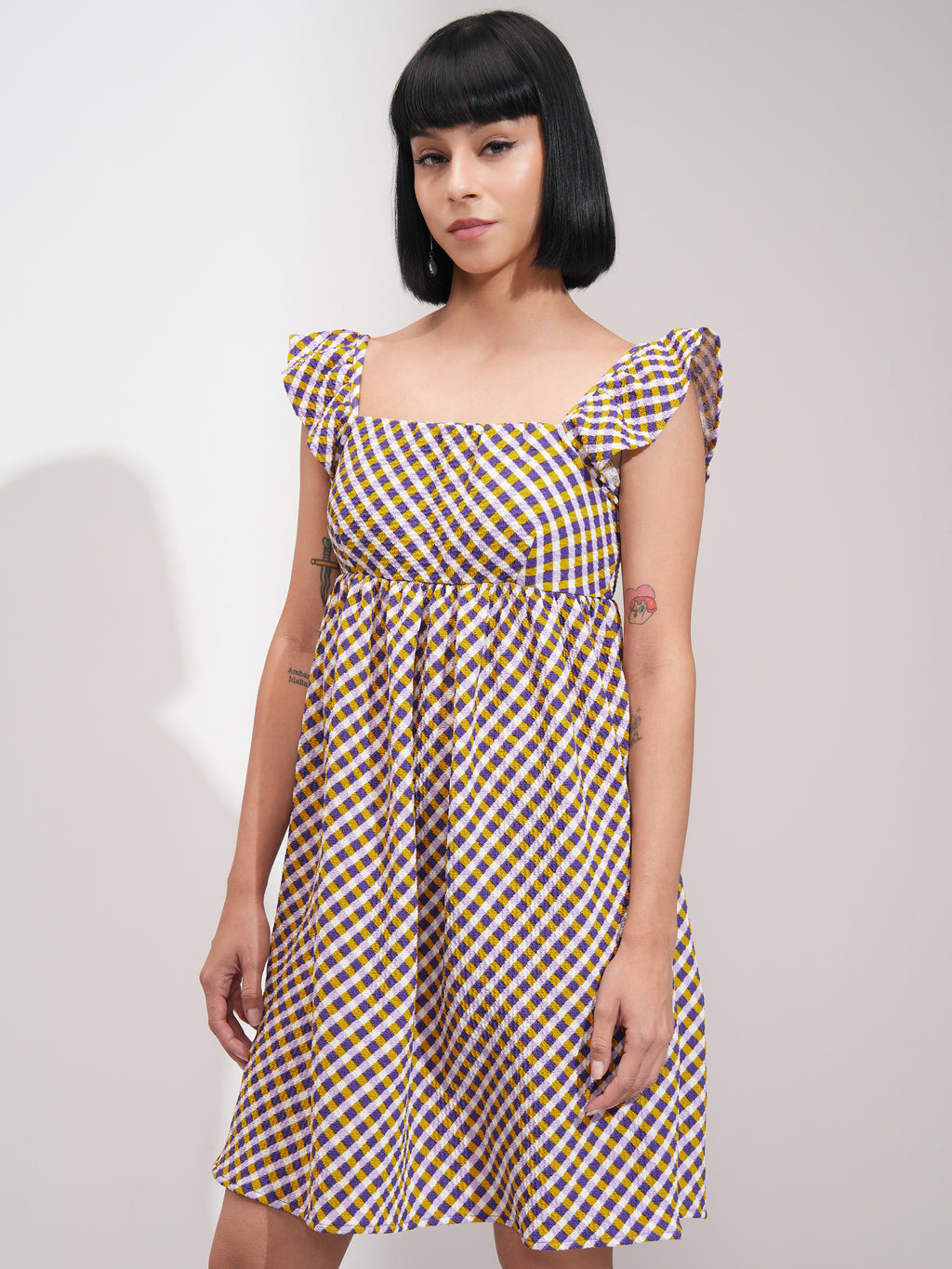 Tokyo Talkies Women Purple Checked Peplum Dress - Purple - Image 4