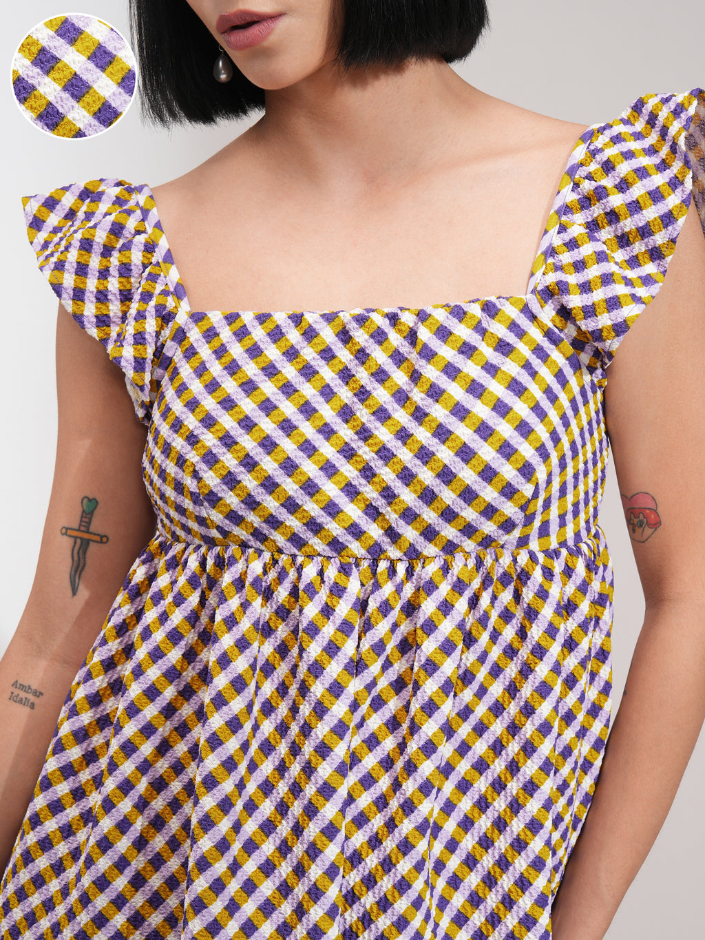Tokyo Talkies Women Purple Checked Peplum Dress - Purple - Image 5