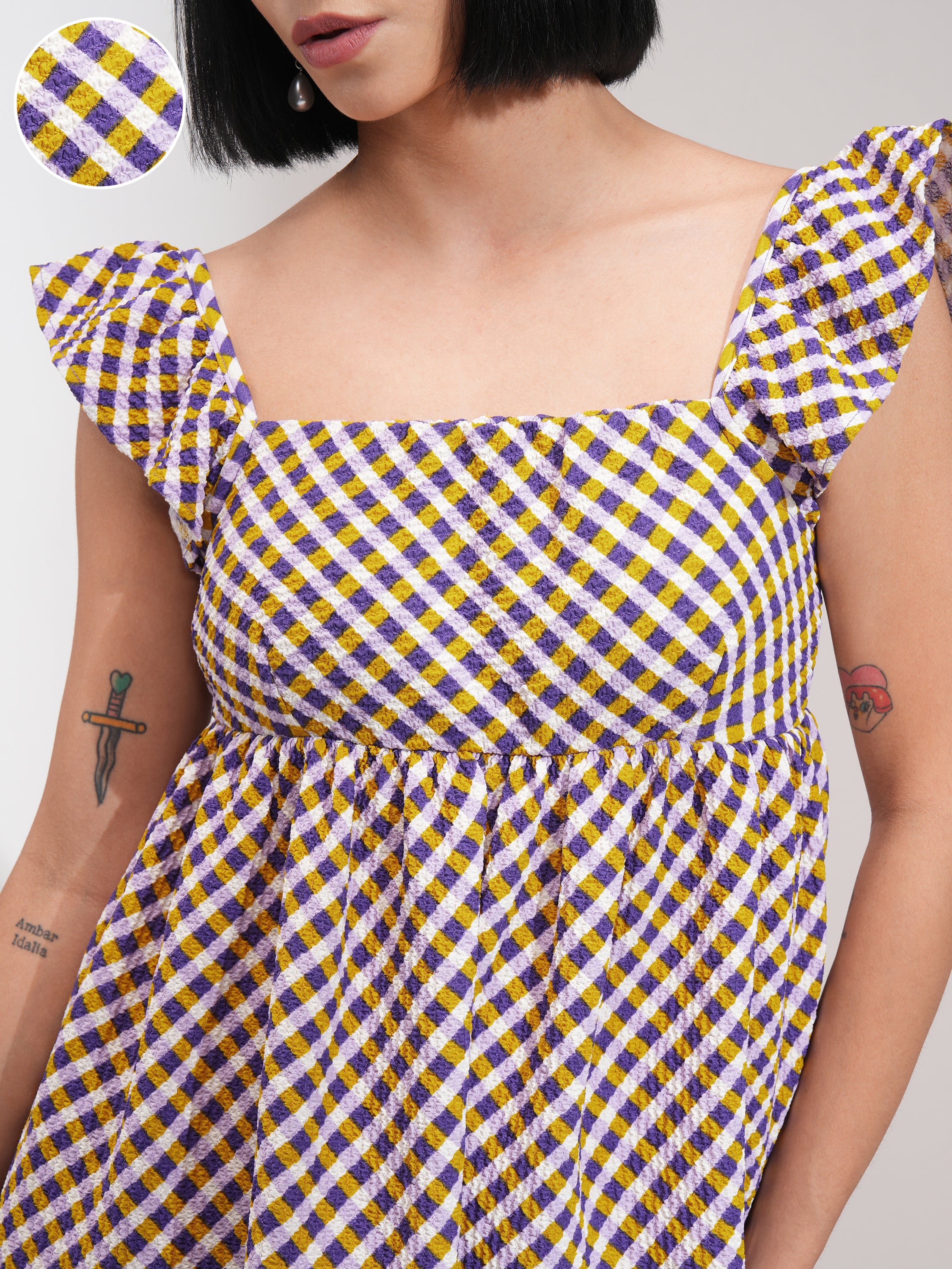 Tokyo Talkies Women Purple Checked Peplum Dress - Purple - Image 5