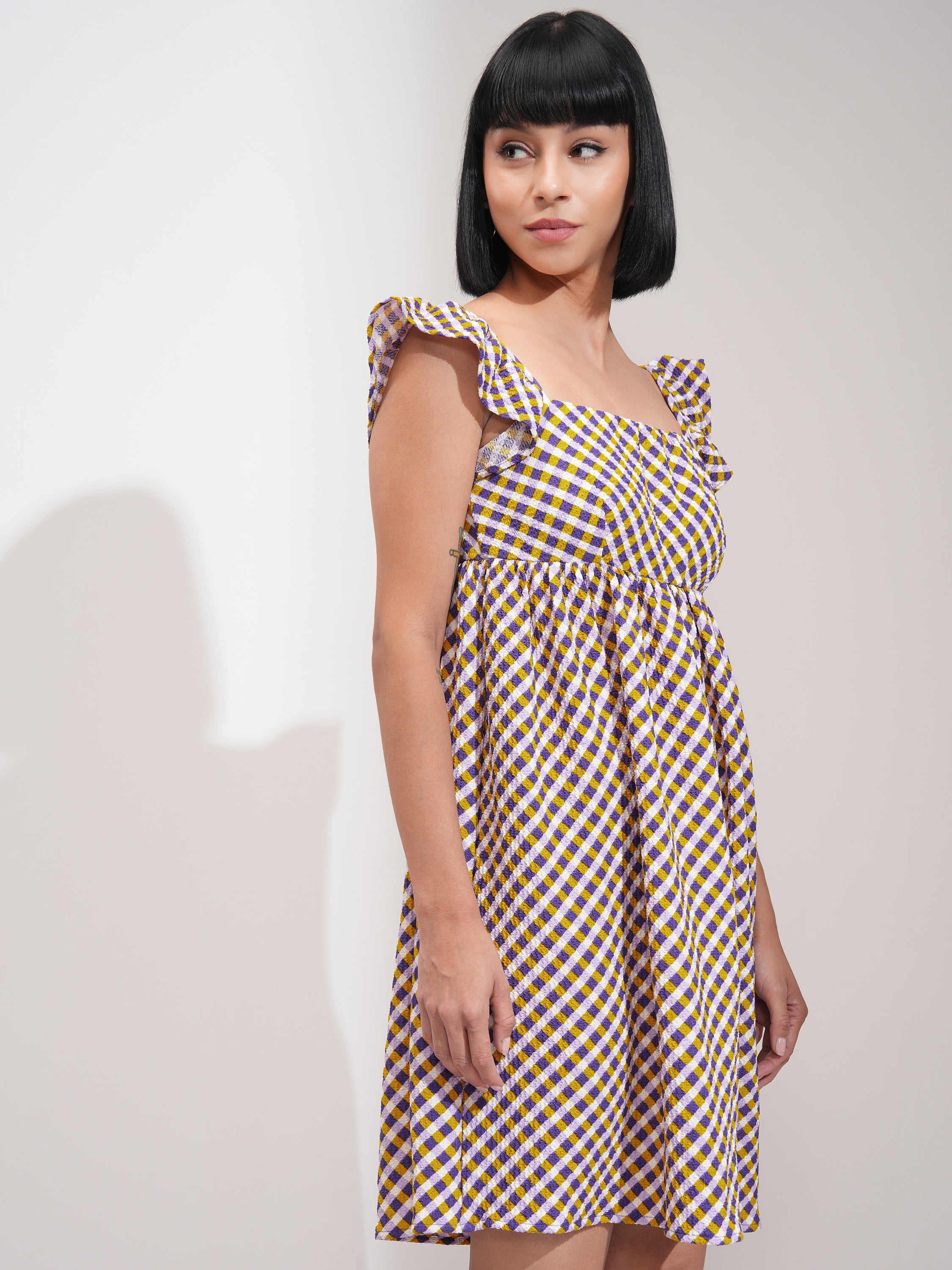 Tokyo Talkies Women Purple Checked Peplum Dress - Purple - Image 6