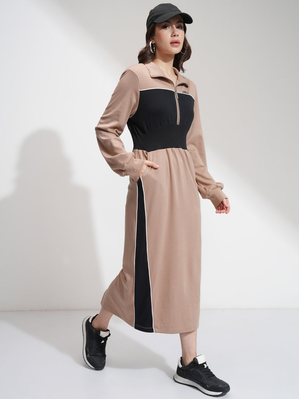 Tokyo Talkies Women Beige Colourblocked Fit And Flare Dress - Beige - Image 2