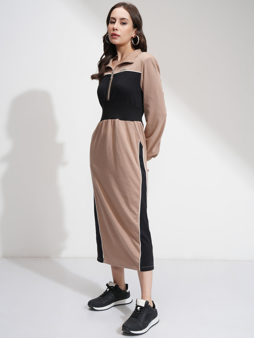 Tokyo Talkies Women Beige Colourblocked Fit And Flare Dress - Beige - Image 4