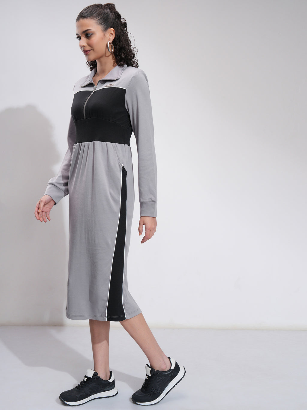 Tokyo Talkies Women Grey Solid Bodycon Dress - Grey - Image 2