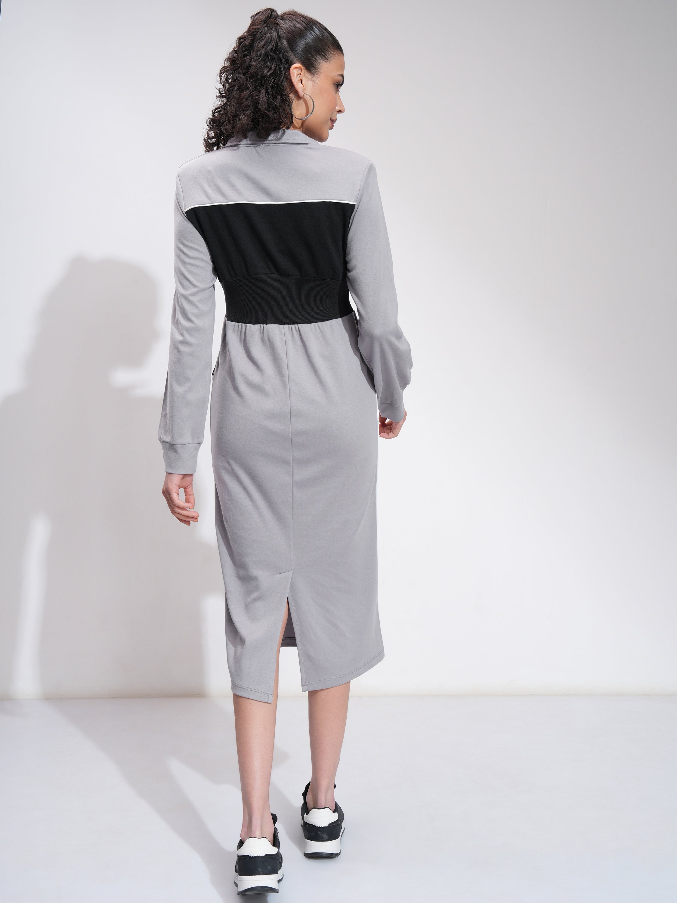 Tokyo Talkies Women Grey Solid Bodycon Dress - Grey - Image 3