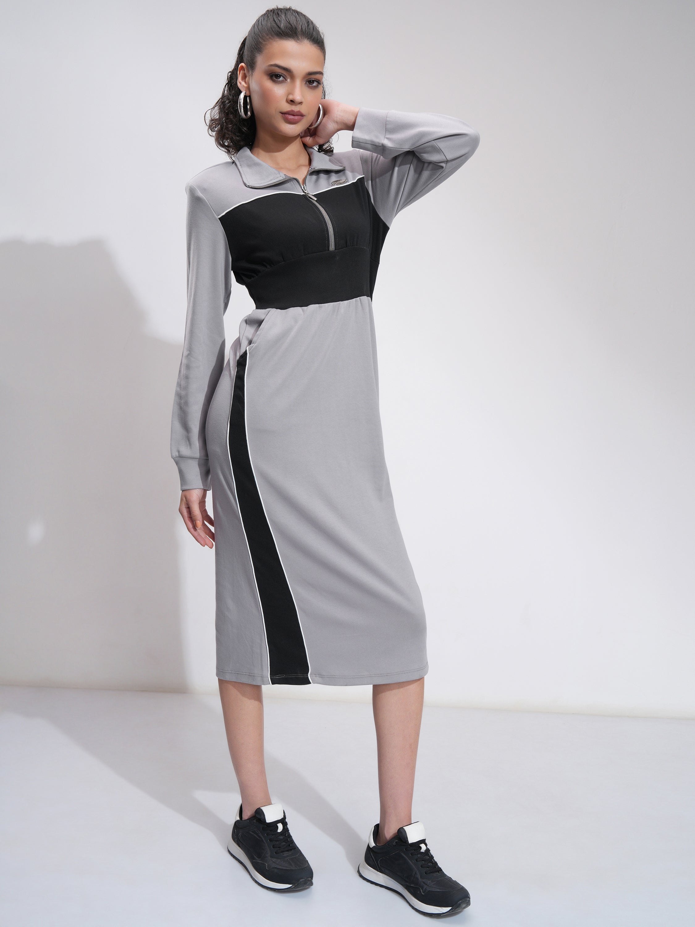 Tokyo Talkies Women Grey Solid Bodycon Dress - Grey - Image 4