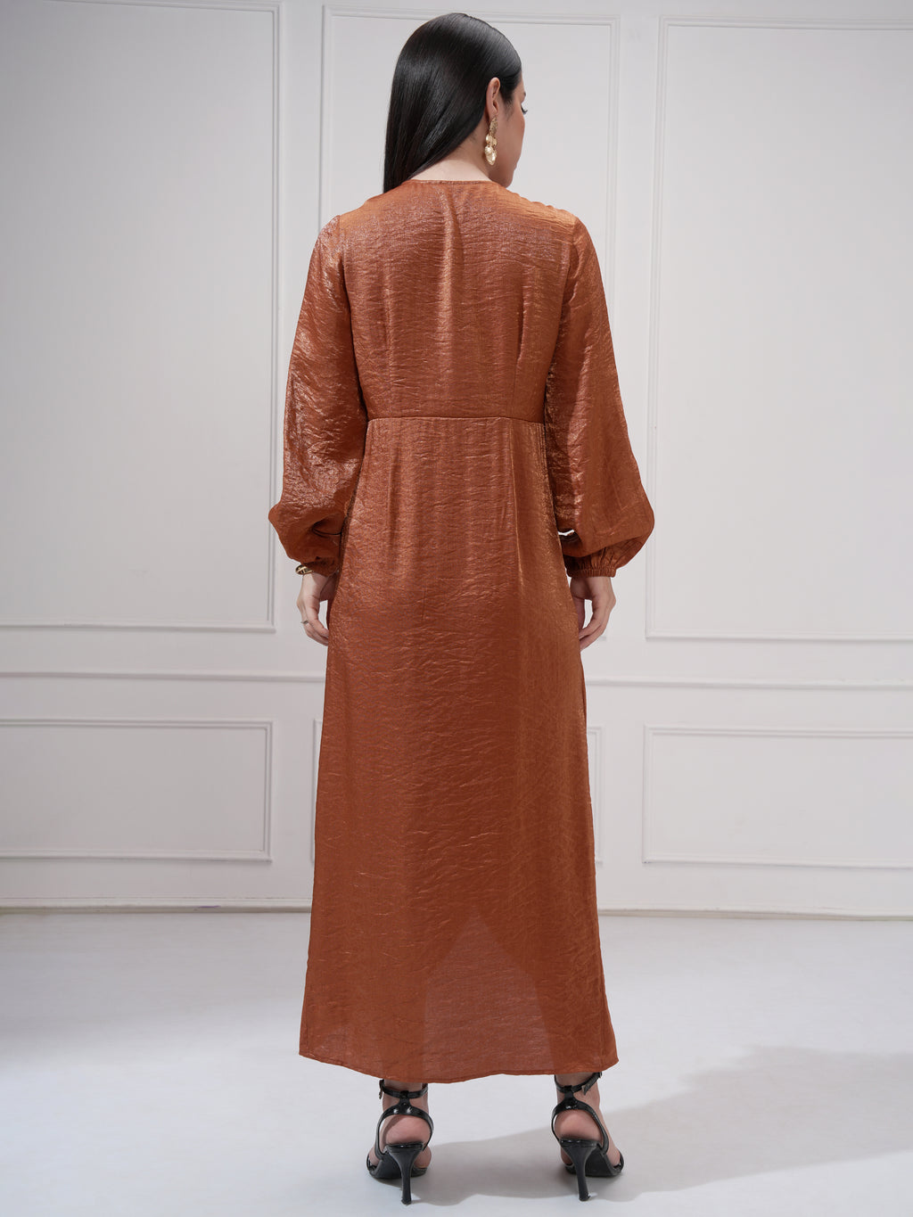 Tokyo Talkies Women Brown Self Design Wrap Dress - Brown - Image 3