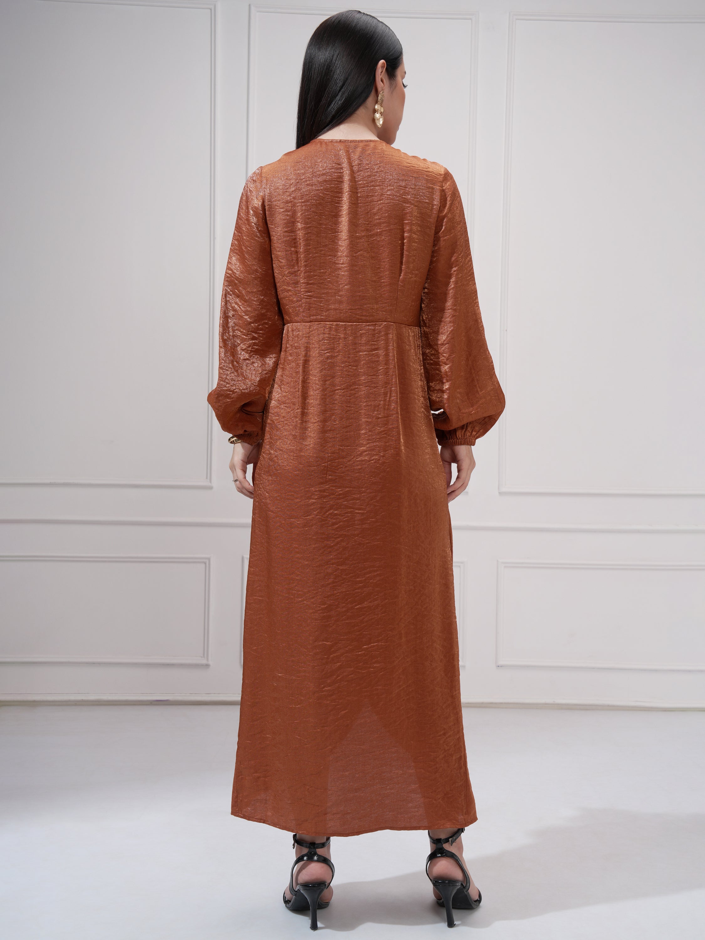 Tokyo Talkies Women Brown Self Design Wrap Dress - Brown - Image 3