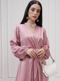 Tokyo Talkies Women Pink Self Design Wrap Dress - Pink - Image 1